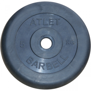 Диск обрезиненный, чёрного цвета, 26 мм, 5 кг  Atlet