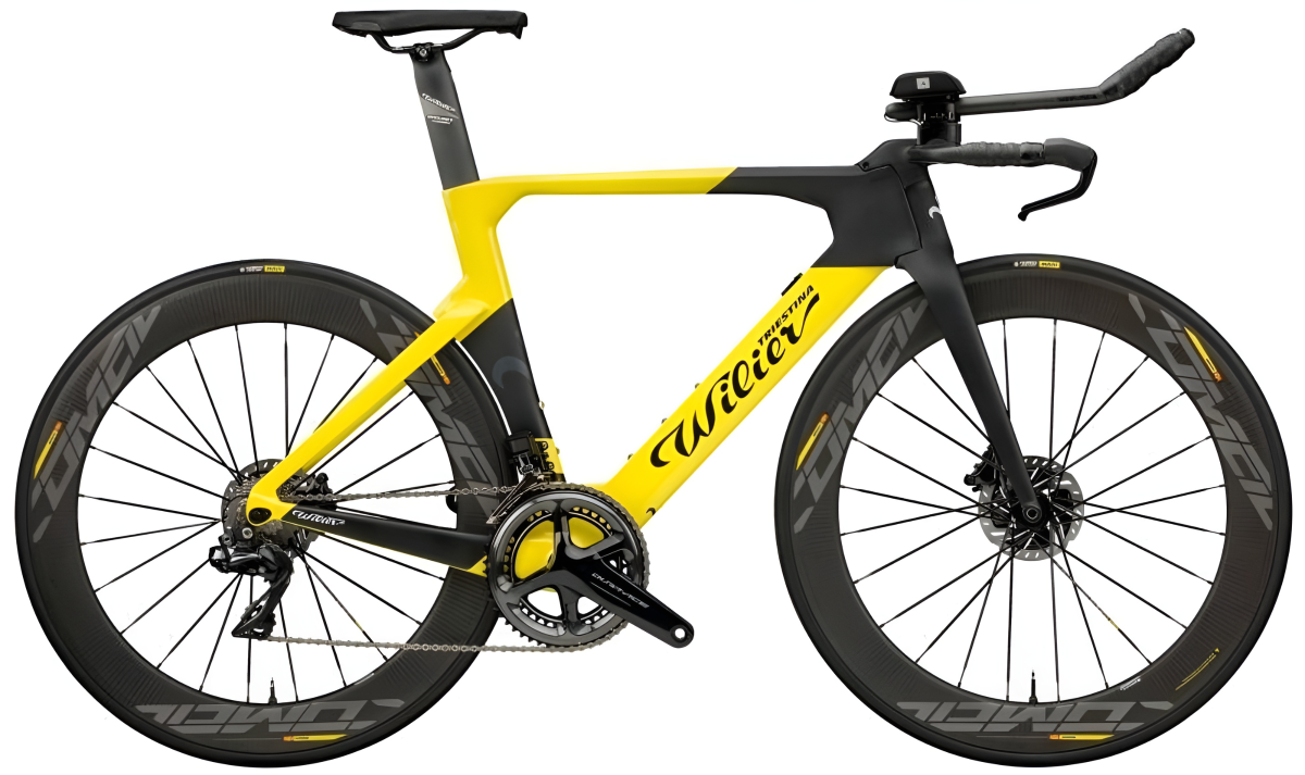 Триатлон, шоссейные велосипеды Wilier Turbine Crono Ultegra Di2 Disc 12 V Miche Revox Carbon Yellow/Black 2023 Артикул 11111TULYB23XSS, 11111TULYB23M