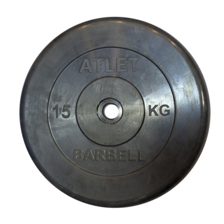 Диски обрезиненные Диск обрезиненный, чёрного цвета, 26 мм, 15 кг  Atlet Артикул 