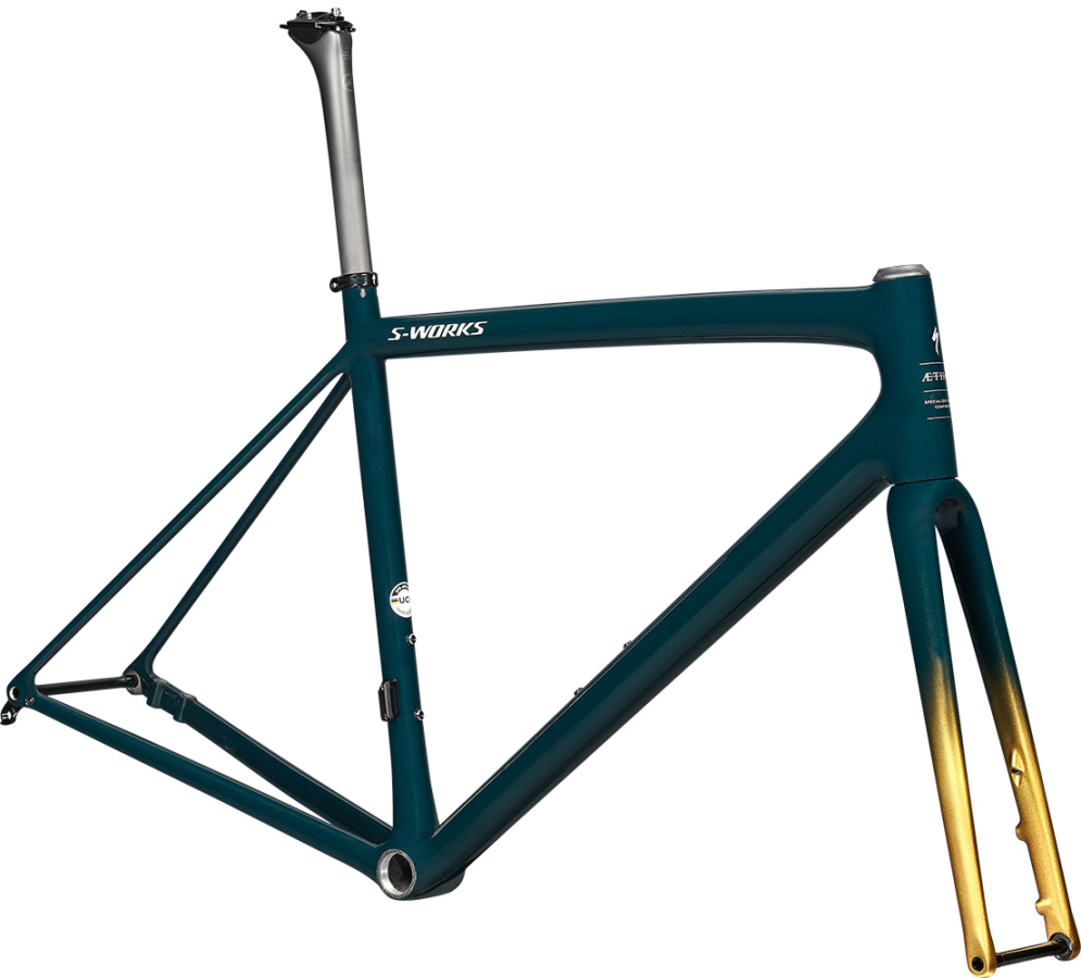 Рамы шоссе, гревел рама Specialized S-Works Aethos 2021 Gloss Forest Green/Gold Pearl/Flake Silver Артикул 77221-0154, 77221-0149, 77221-0152, 77221-0161, 77221-0156, 77221-0158