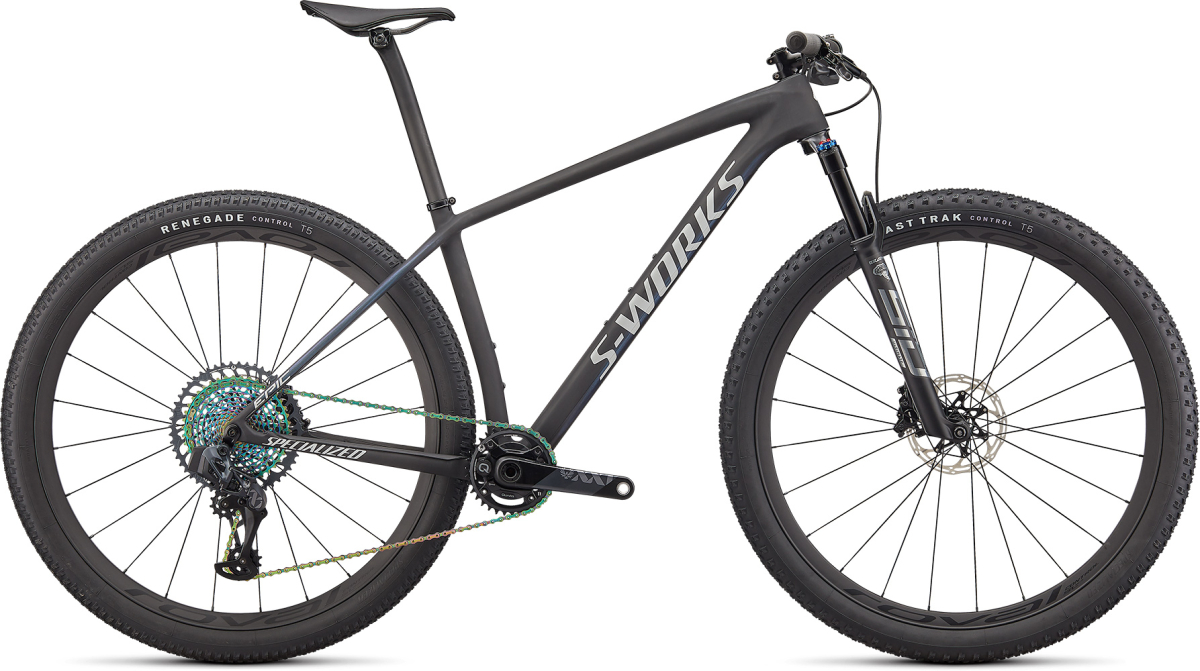 S-WORKS горные велосипеды Specialized S-Works Epic Hardtail 2022 Satin Carbon / Blue Murano Pearl / Gloss Chrome Foil LogoS Артикул 91322-0003, 91322-0004, 91322-0002, 91322-0005